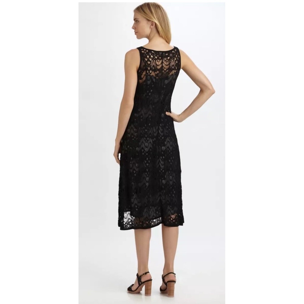 Eileen Fisher Black Crochet Knit Layer Midi Dress Sz XS Unlined Cover Up Pool Re - Picture 2 of 8